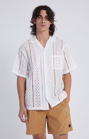 White Eyelet Resort Oversized Button Down Shirt image number 1