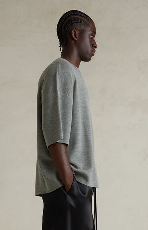 Concrete Heather Merino Wool Short Sleeve Knit T-Shirt image number 3