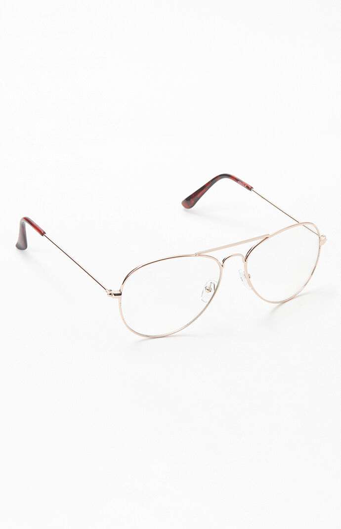 Clear & Gold Metal Aviator Sunglasses