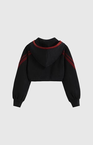 Contrast Cropped Striped Zip Up Hoodie image number 5