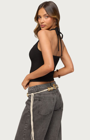 Asymmetric Button Up Halter Top image number 3