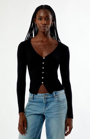 Shelby Button Up Split Hem Long Sleeve Top image number 2