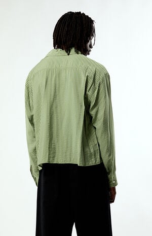 Green Striped Boxy Long Sleeve Shirt image number 4