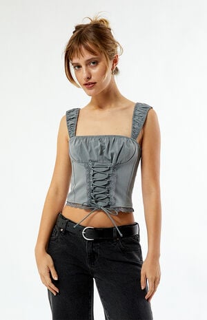Kacey Lace Up Denim Top image number 2