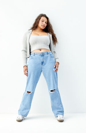 Jordyn Medium Indigo Ripped Low Rise Straight Leg Jeans image number 5