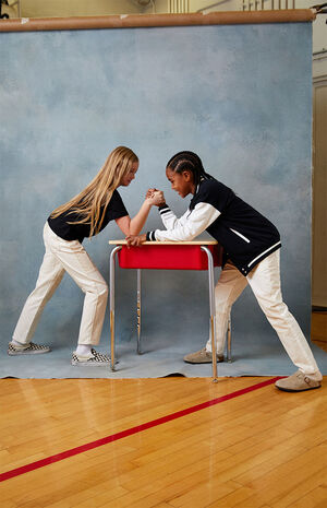 Patchwork Off White Straight Leg Jeans image number 1