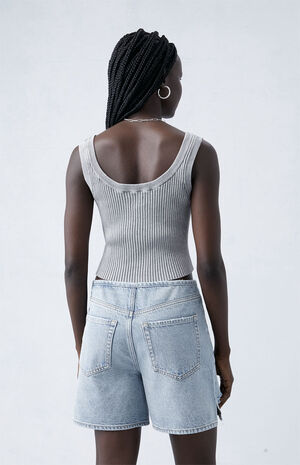 Eco Light Indigo Ripped High Waisted Relaxed Jorts image number 4