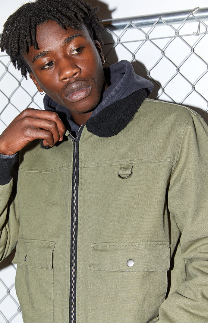 Olive Sherpa Collar Bomber Jacket