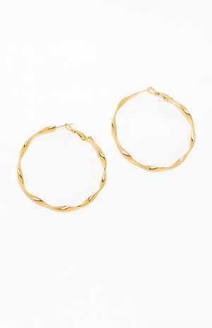 Gold Twisted Hoop Earrings image number 3