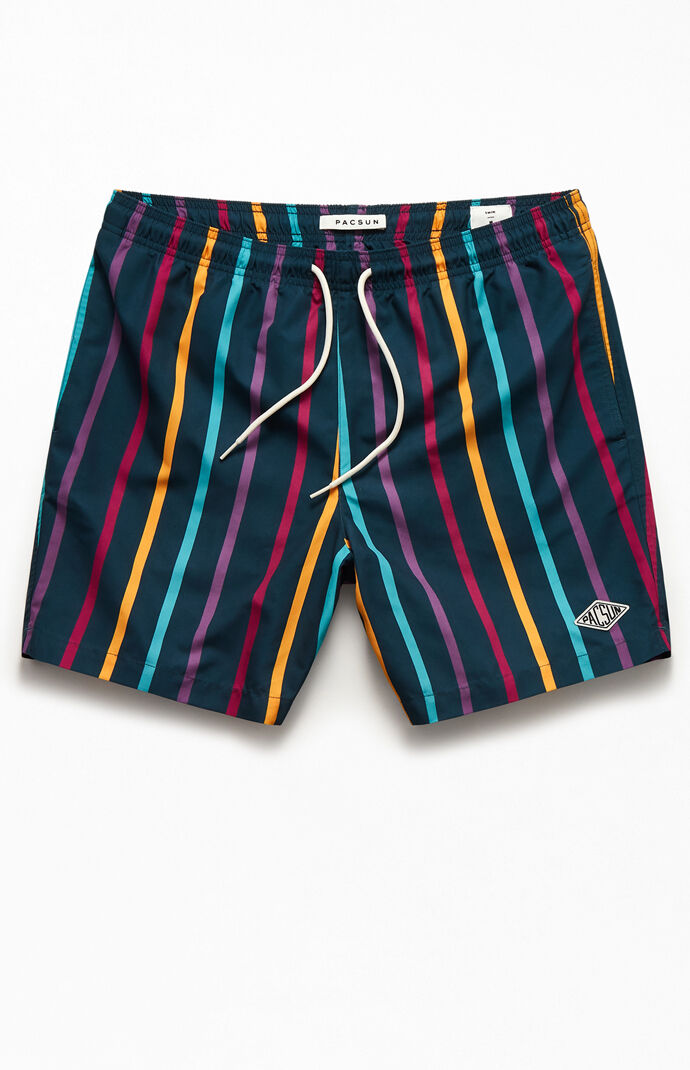 Multicolor Vertical Striped 17" Swim Trunks