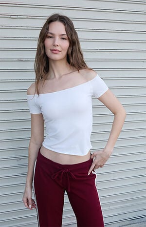 White Bonnie Off-The-Shoulder Short Sleeve Top image number 1