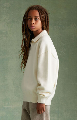 Essentials Cloud Dancer Knit Polo Sweater image number 3