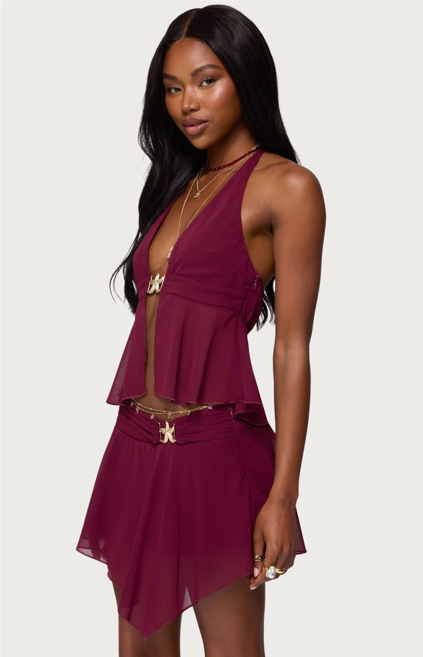 Edikted Sea Star Chiffon Split Front Top