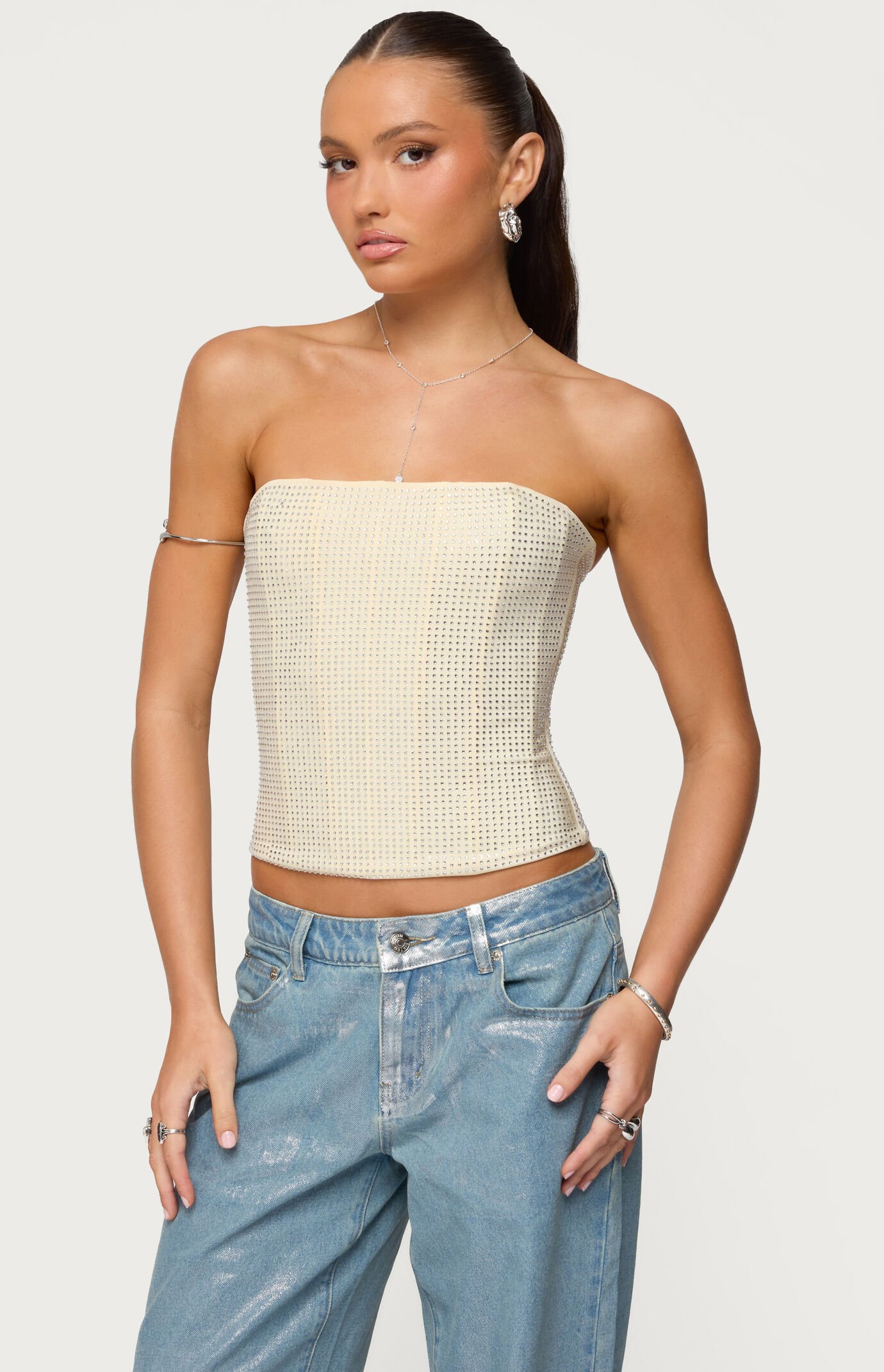 Edikted Vezza Strapless Rhinestone Corset