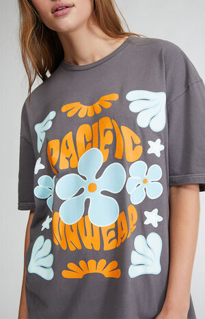 Pacific Sunwear Logo Flower Oversized T-Shirt image number 2