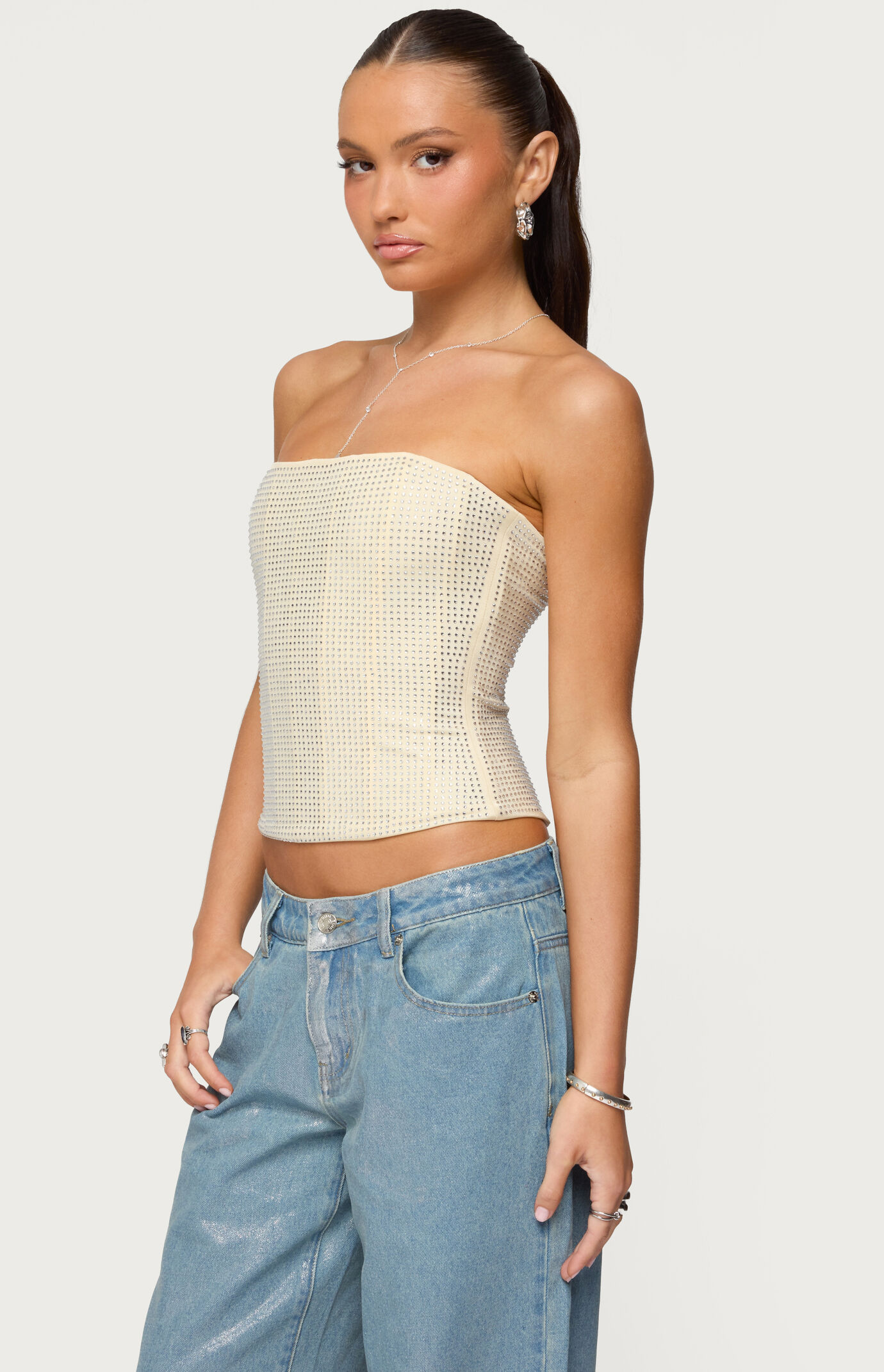 Edikted Vezza Strapless Rhinestone Corset