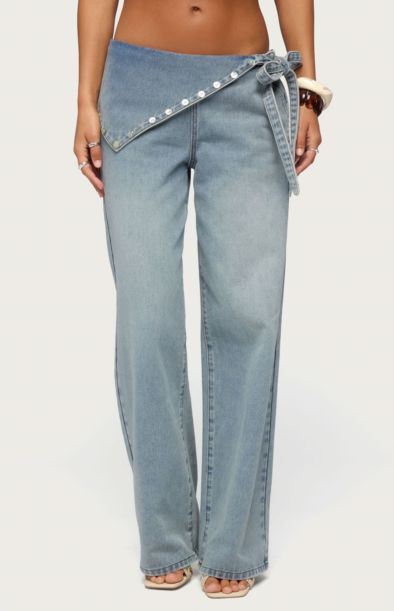 Edikted Button Foldover Low Rise Baggy Jeans