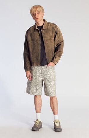 Light Leopard Baggy Denim Shorts image number 2