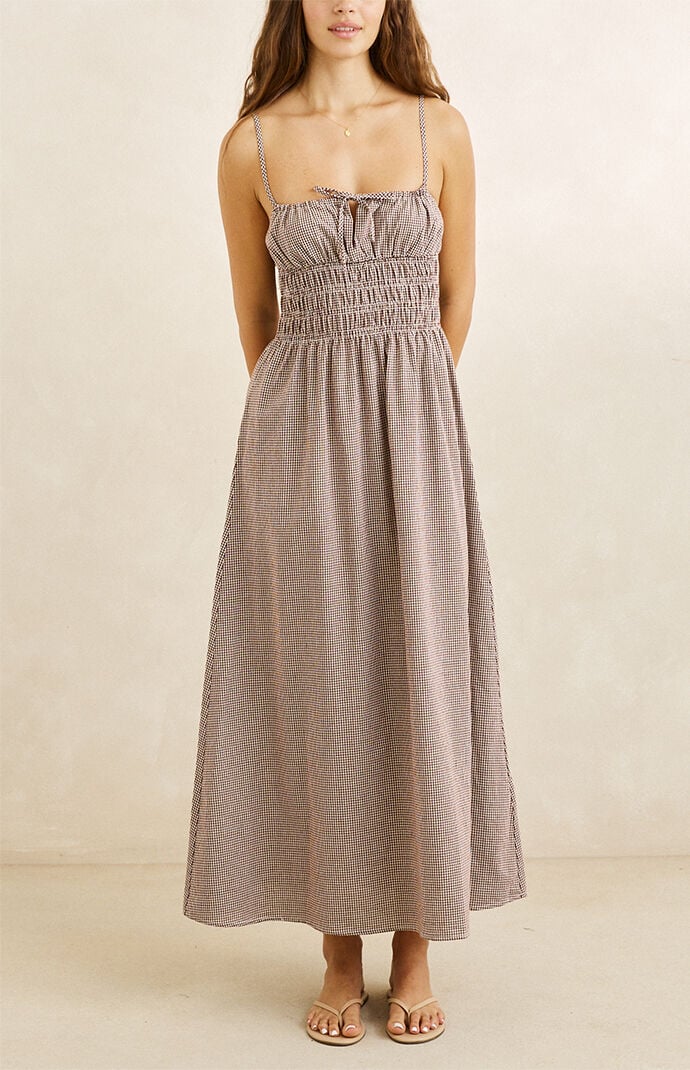 Rhythm Women's London Checker Midi Dress In Chocolate In Gray