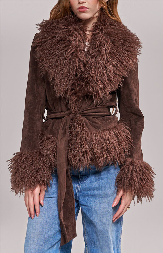 AZALEA WANG Tori Chocolate Faux Fur Trench Coat