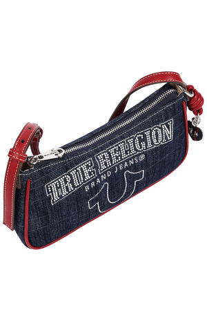 Bling Logo Red Denim Shoulder Bag image number 5