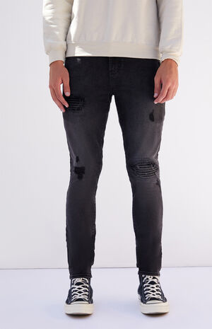 Black Biker Panel Stacked Skinny Jeans image number 1