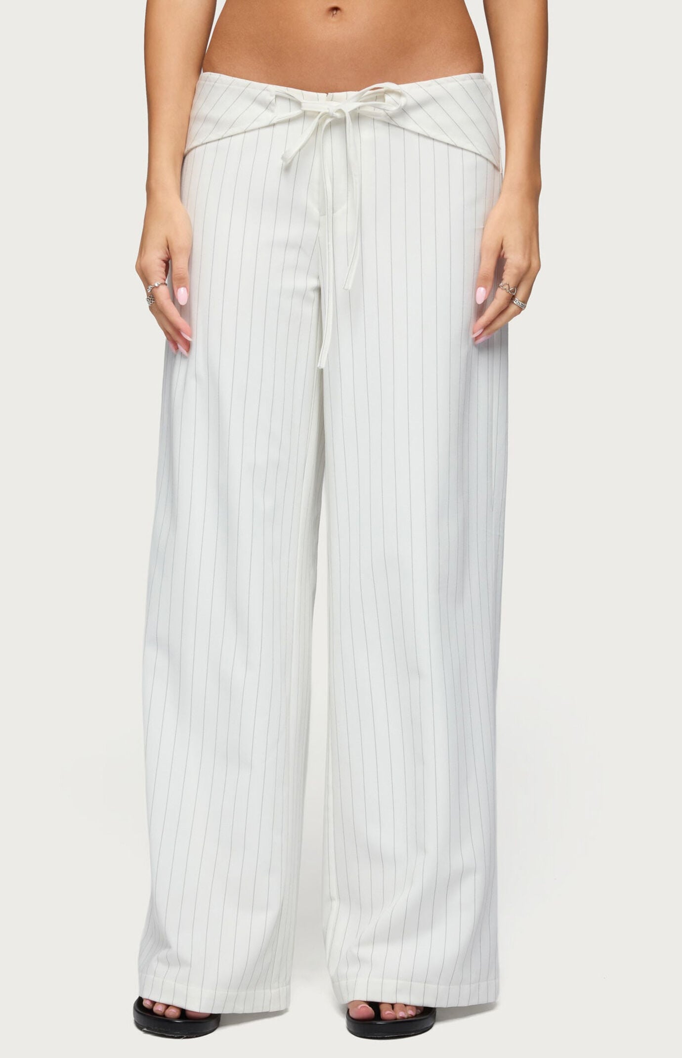 Edikted Parker Pinstripe Belt Pants