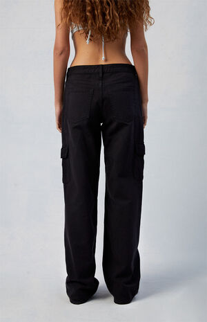 Black Low Rise Extreme Baggy Cargo Pants image number 4