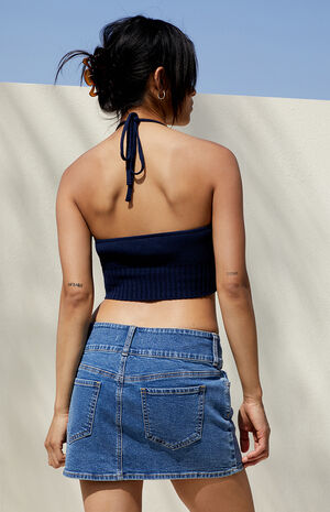 Dark Blue Low Rise Denim Mini Skirt image number 4