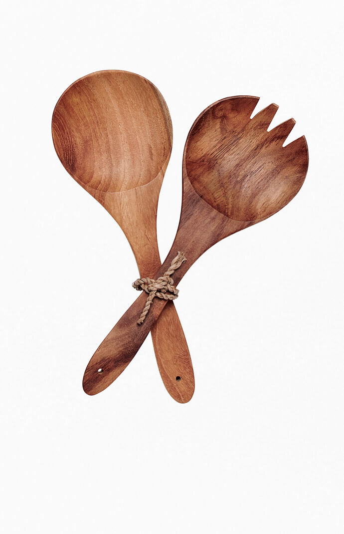 2 Piece Teak Wood Serving Spoons
