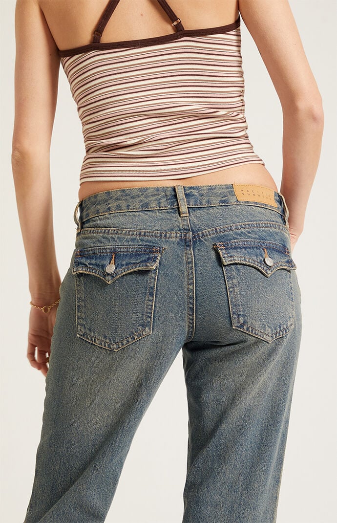 Pacsun Jade Low Rise Bootcut Jeans Button Pocket Dark Blue | Pacsun