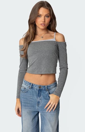 Off Shoulder Layered Long Sleeve T-Shirt image number 1