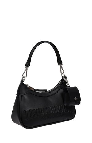 Black Trapunto Logo Zip Top Hobo Bag image number 4