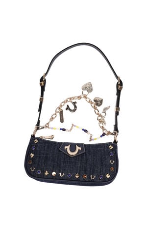 Chain & Studs Dark Denim Shoulder Bag image number 7