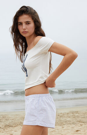 Light Blue Striped Aimee Linen Boxer Shorts image number 3