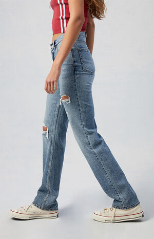 Medium Indigo Ripped V Dip '90s Boyfriend Jeans image number 4