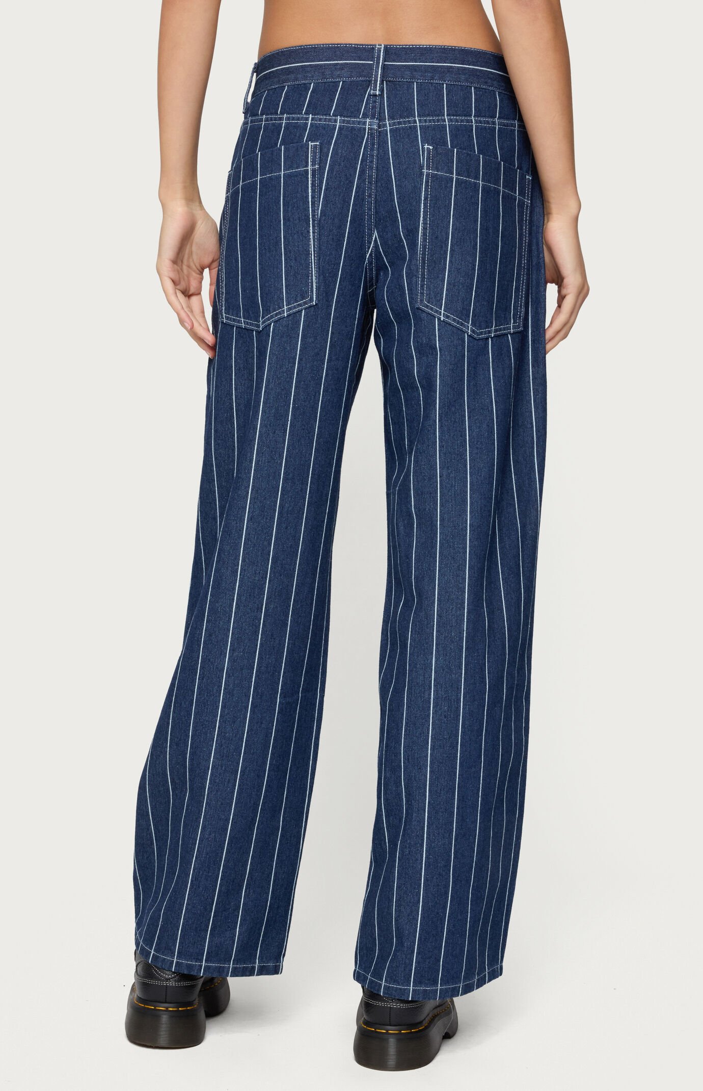 Edikted Kyler Pinstripe Low Rise Jeans