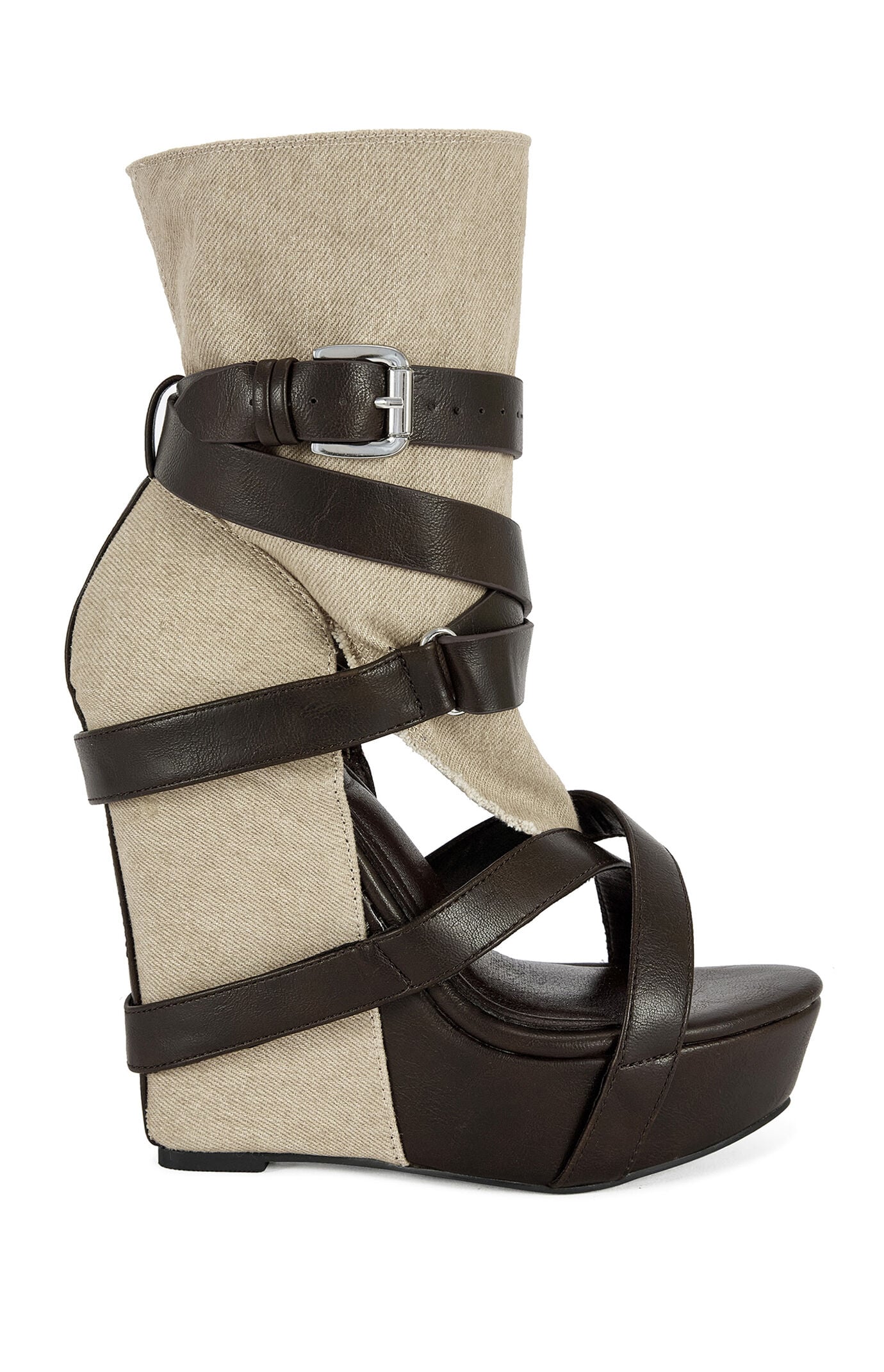 AZALEA WANG Women's Rothko Taupe Belted Wedge Sandals