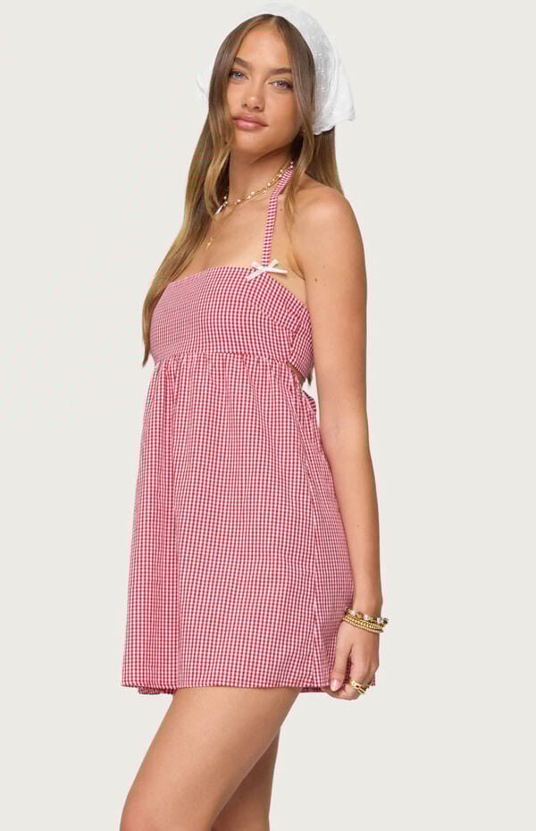 Edikted Rina Gingham Halter Mini Dress