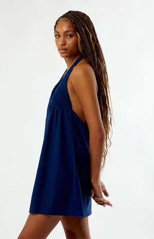 Smocked Halter Linen Mini Dress image number 4