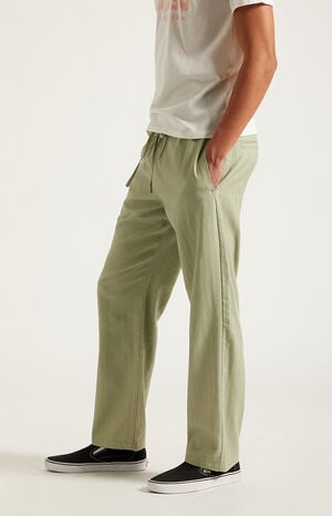 Olive Straight Leg Linen Pants image number 3