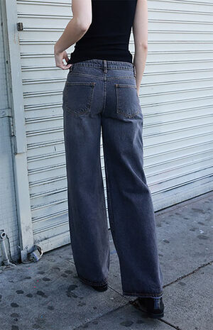 Washed Black Low Rise Straight Leg Jeans image number 3