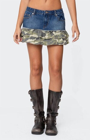 Camo Ruffle Denim Mini Skirt image number 2