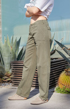Olive Low Rise Utility Pants image number 3