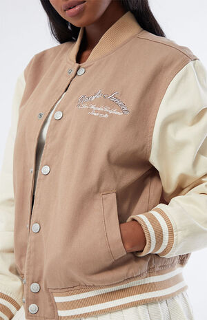 Brown Varsity Bomber Jacket image number 4