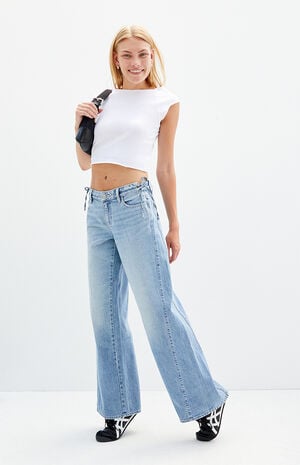 Casey Low Rise Baggy Jeans Tie Side Medium Indigo image number 1