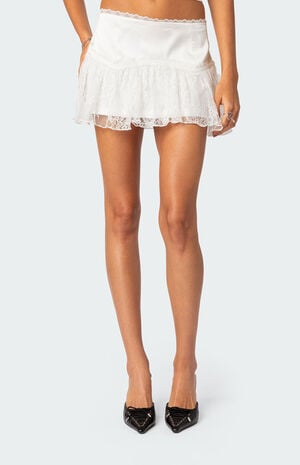 Lex Satin & Lace Ruffle Mini Skirt image number 3