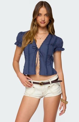 Cotton Lacey Tie Front Top image number 1