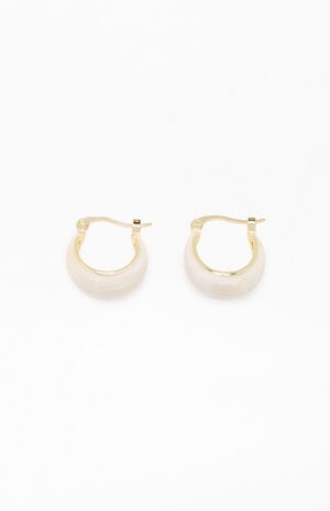 White Small Chunky Hoop Earrings image number 2