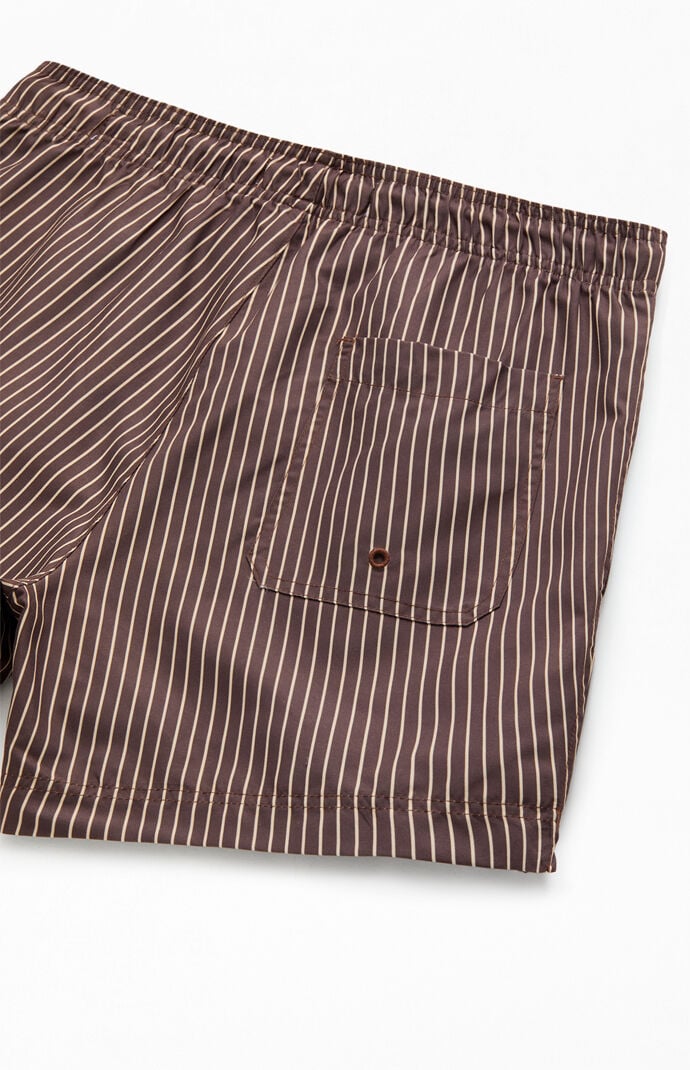 Pacsun Brown Pinstripe 5" Swim Trunks